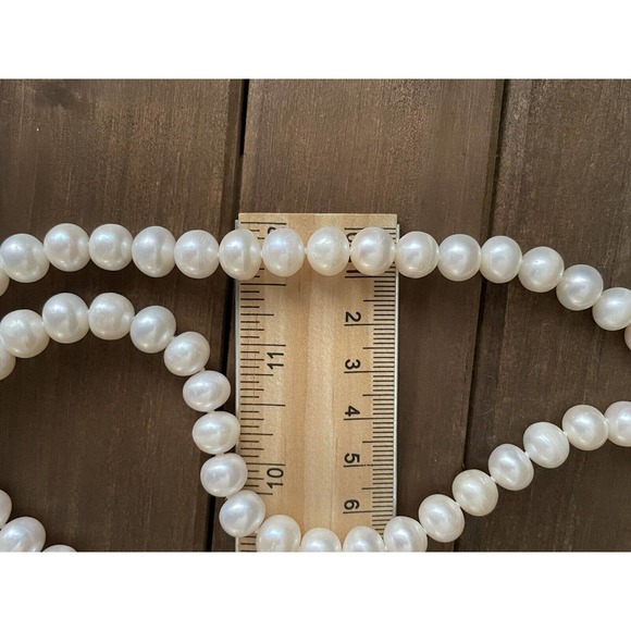 10mm White Pearl Necklace Double Strand - 17” Hand Knotted - Silver Overtone - Picture 10 of 10